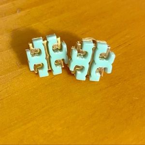 Tory Burch Teal with Gold Logo Studs
